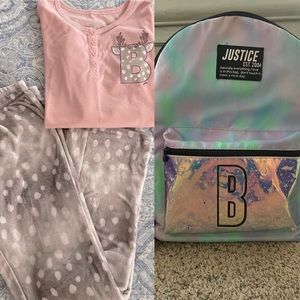 Justice pajama set, size 14/16 AND new B backpack